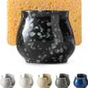 Kitchen Sponge Holder, Ceramic Dish Sponge Holder Kithen Sink Organizer Farmhouse Brush Holder Dish Rack for Bathroom, Kitchen, Sink, Black (Barrel-type)