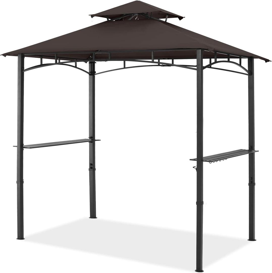 Grill Gazebo - 8x5 Outdoor BBQ Gazebo Canopy with LED Light for Backyard and Deck, Brown