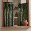 RYB HOME Pinch Pleated Olive Green Curtains for Kitchen Cafe, Light Filtering Semi Sheer Privacy Linen Textured Botanical Curtain Tier for Cottage Vintage Farmhouse Decor, 40" W x 36" L, 2 Panels