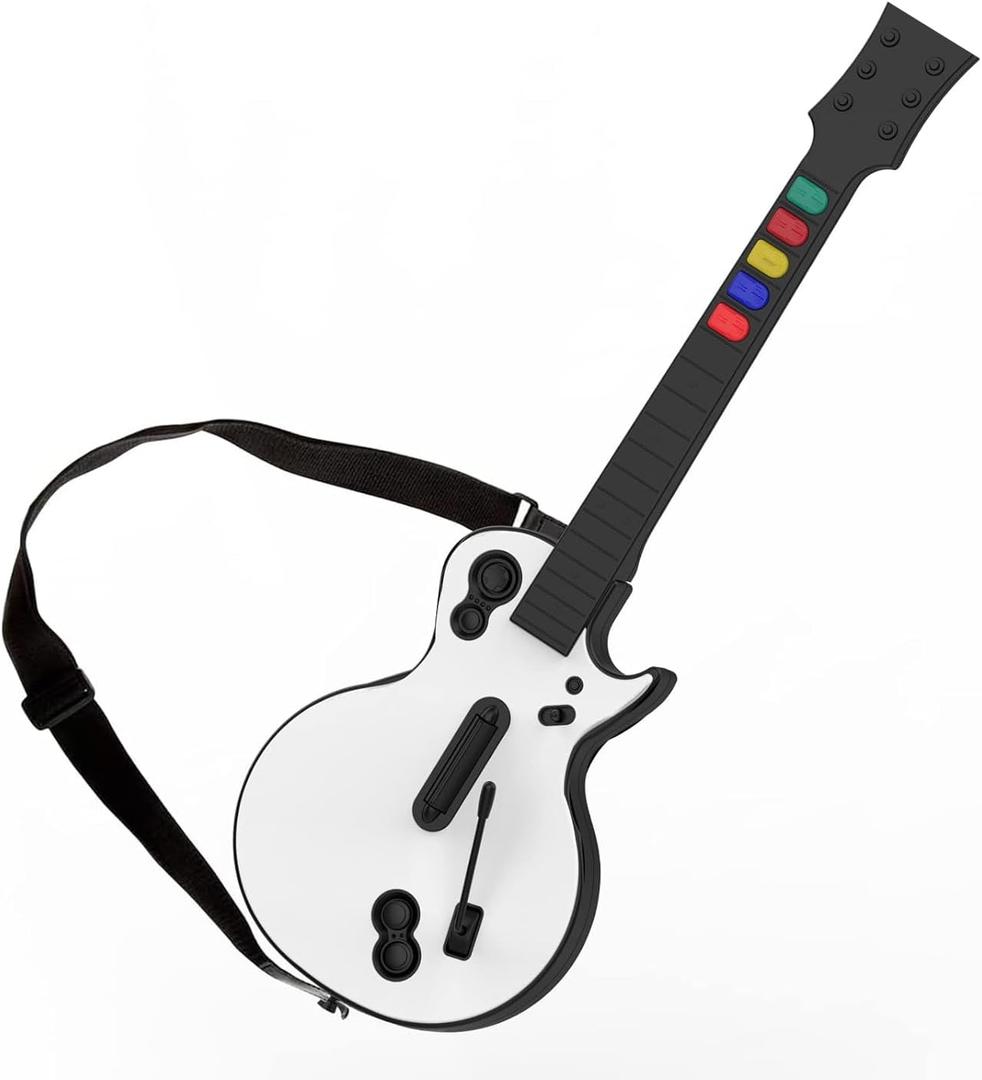DOYO Guitar Hero Controller for PC and PS3 - Wireless for Guitar Hero 3/4/5 and Rock Band 1/2 Games - With Straps & Wireless Dongle, White/5 Keys