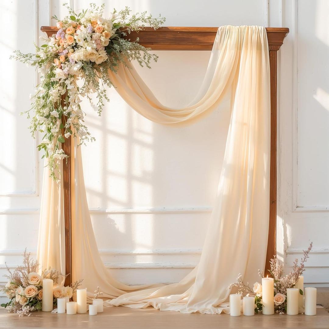 Wedding Arch Draping Fabric 28" x19FT, Sheer Chiffon Fabric Backdrop,1 Panel Champagne Drapes for Ceremony Decor, Decorative Arch Drapery for Birthday Party Ceiling Curtain Backdrop