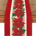 Artoid Mode Watercolor Poinsettia Red Christmas Table Runner, Seasonal Winter Xmas Holiday Kitchen Dining Table Decoration for Indoor Outdoor Home Party Decor 13 x 108 Inch
