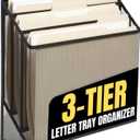 1InTheOffice 3 Tiers File Folder Organizer, Desk Sorter, Black Mesh Organizer
