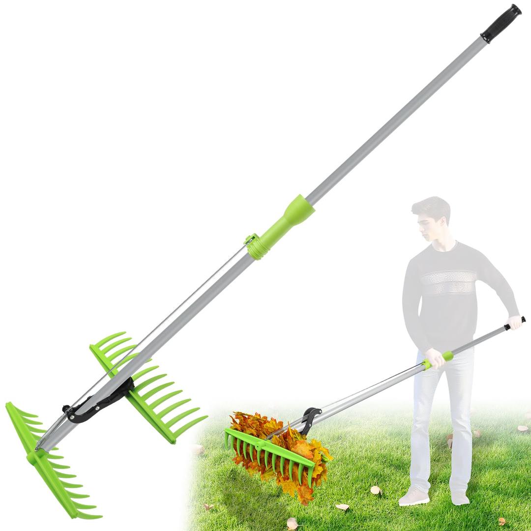 2-in-1 Leaf Grabber Rake Back Saving, Ergonomic Leaf Scoops Claws with Long Handle, Efficient Leaf Picker Upper Grabber Shovel for Yard Work Lawns Clean Up, Easy Pick Up Leaves No More Bending Over