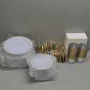 bUCLA 600Pcs White and Gold Plastic Plates - Gold Disposable Dinnerware Set for 100 Guests Include 100 Dinner & 100 Dessert Plates, 100 Cups, 100 Forks, 100 Spoons, 100 Knives for Party