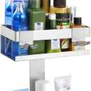Emibele Over The Door Shower Caddy 2 Tier, 304 Stainless Steel Hanging Shower Caddy Rustproof Shower Shelves, No Drilling Hanging Shower Organizer for Bathroom Glass Door, Silver