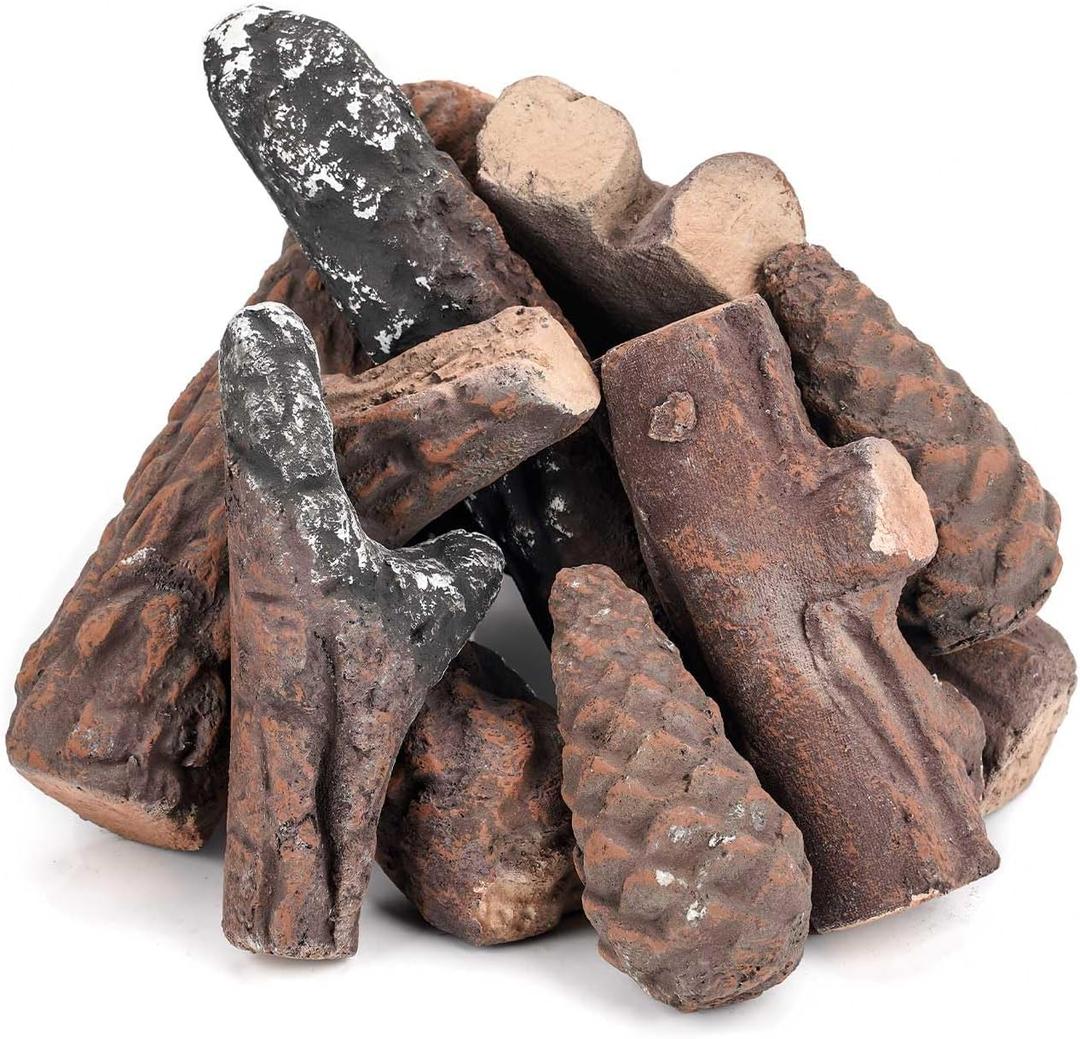 Stanbroil Small Ceramic Gas Logs, 10 Piece Set of Decoration Ceramic Fiber Wood Logs for All Types of Ventless, Gel, Ethanol, Electric, Gas Inserts, Propane, Indoor or Outdoor Fireplaces & Fire Pits