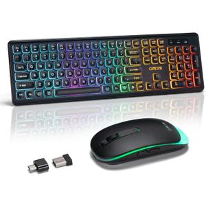 Wireless Keyboard and Mouse Combo for Mac, Rechargeable LED Backlit Keyboard with Quiet Mouse, 2.4GHz USB-C, Long Battery Life, Quiet Typing, Compatible with Mac Windows PC Laptop PS5/PS4 - Black