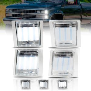 Front LED Side Marker Lights for Chevy C/K C10 Pickup Truck 1500 2500 3500 1994-1998 Silverado Tahoe, Chrome Housing Clear Lens White Sequential Turn Signal Side Corner Lights, 4 PCS