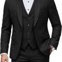 YND Men's 3 Piece Tuxedo Set with Bow Tie, Slim Fit One Button Shawl Lapel Suit Blazer Vest Pants, for Wedding Prom Dinners (Black) Medium 