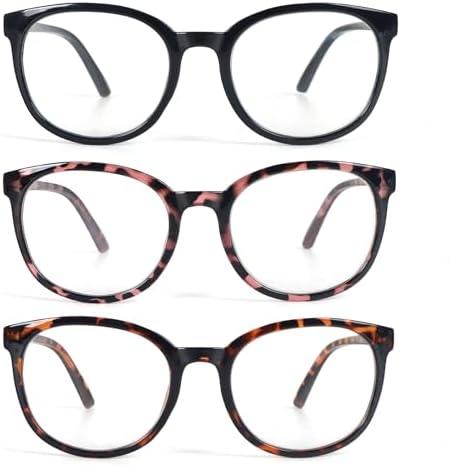 KoKoBin 3 Pack Reading Glasses for Women Cute Round +1.0 Blue Light Blocking with Spring Hinge