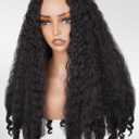 Afro Wig V Part Kinky Curly Wigs for Black Women, 180% Density Wear and Go Glueless Wig with Unique Bouncy Curls in the End, Synthetic No Leave out Clip in (#1B Black wig, 24 Inch)