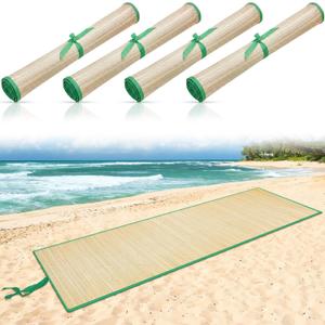 Qunclay Straw Beach Mat with Trim Woven Waterproof Non Slip, Foldable Lightweight, for Sunbathing, Picnic, Camping, Sunbathing, Floor, Yoga, Size: 70 x 24 Inch