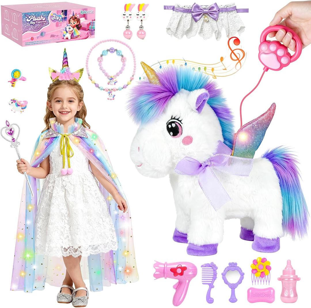 Unicorn Toys for Girls Ages 3-6 Unicorns Gifts, Walking, Talking & Singing Interactive Unicorn with Light Up Princess Cape, Remote Control Plush Unicornio Pet Care Toy for Toddler Girls
