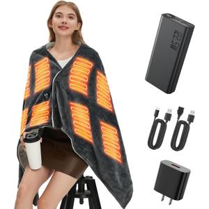 Portable Heated Blanket,Battery Operated with 20000mAH Battery,USB Heated Blanket,Cordless Electric Blanket with 3 Heating Levels and Timing Function,Softnees Heating Blanket for neeck and Shoulder