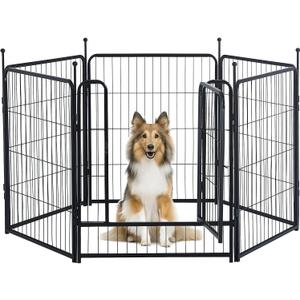 Dog Playpen,Portable Outdoor Dog Fence, Dog Playpen for Large/Medium/Small Dogs, Dog Fences for The Yard,with Doors Foldable Metal (32 inch, 06 Panels)