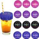 12pcs Universal Drink Lids, Drink Covers Scrunchie for Alcohol Protection Women's Drink Protectors with Straw Holes Polyester Fabric Elastic Protective Cup Cover for Nightclubs Parties