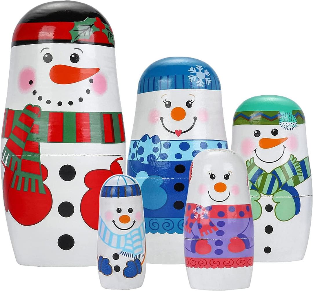 Nesting Dolls Christmas Russian Nesting Dolls Matryoshka Wood Stacking Nested Set 5Pcs Handmade Wooden Stacking Toys