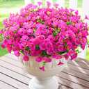 Waipfaru Artificial Flowers for Outdoors, 12 Bundles Faux Plants Outdoor, UV Resistant Artificial Plants Outdoor, Silk Petunias Fake Flowers for Outside Home Decor Planter Porch Decoration, Rose Red