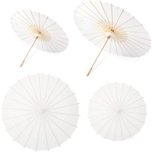 Mototo 4 Pieces 33 Inch Large White Paper Parasol 23.6 inch Small White Paper Umbrellas DIY Painting Chinese Japanese Parasol Umbrella for Wedding Guest Bridal Shower Ceiling Decor Party Photo Prop
