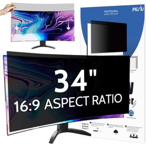 Peslv Computer Privacy Screen 34 Inch for 21:9 Curved Monitor, Removable 34inch Anti Blue Light Anti Glare Monitor Privacy Filter Shield