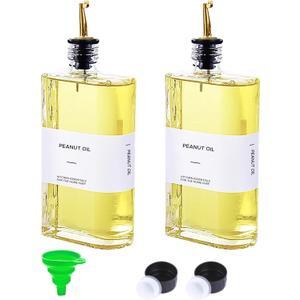 Glass Multi-Purpose Kitchen Dispenser Set | Universal for Olive Oil, Vinegar, Soy Sauce, with Stainless Steel Pourers,2-Pack Transparent