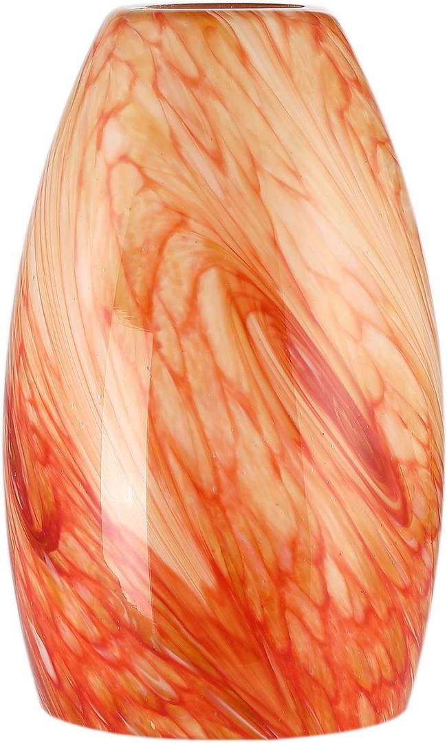Hand Blown Art Glass Lamp Shade for Light Replacement Oval Glass Light cover Shade Height 7.5inch,Fitter 1.65inch,Max Diameter 4.7inch for mini pendant ceiling light fixture (Amber Red)