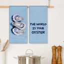 Oyster Coastal Kitchen Towels, Blue Preppy Beach Nautical Hand Towels for Bathroom Decor, The World is Your Oyster Inspirational Dishcloths Dish Towel for Kitchen 16x24 Inches