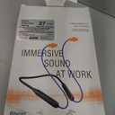 HomeSpot Noise Reduction Wireless Neckband Headphones with Qualcomm aptX HD, 27dB NRR, CVC Noise Cancelling Mic & Controls and 20H Playtime for Work Safety OSHA Compliant  Blue Wire Orange Earbuds