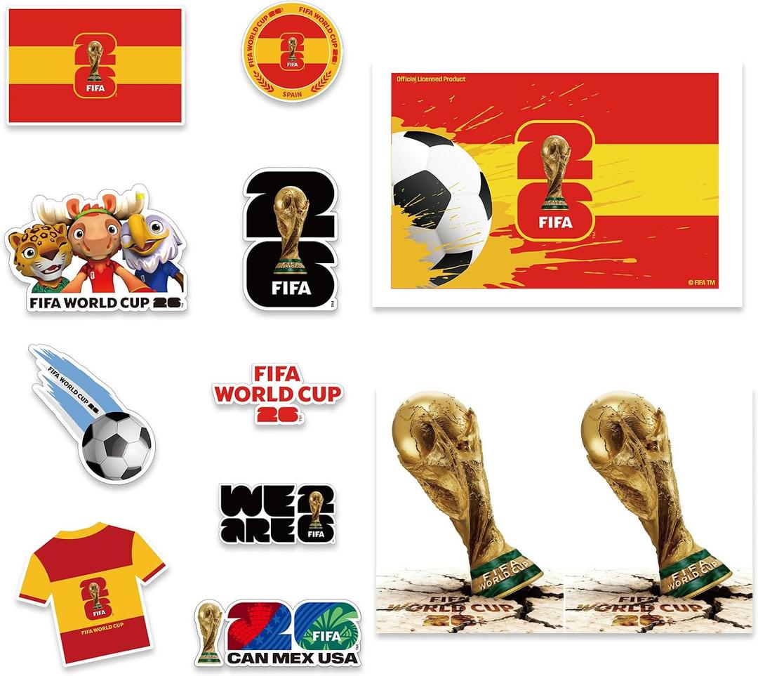 5 x FIFA World Cup 2026 Official Licensed Sticker for Spain, 12Pcs Waterproof Decals for Laptop, Water Bottle, Car, Spain Jersey World Cup 2026