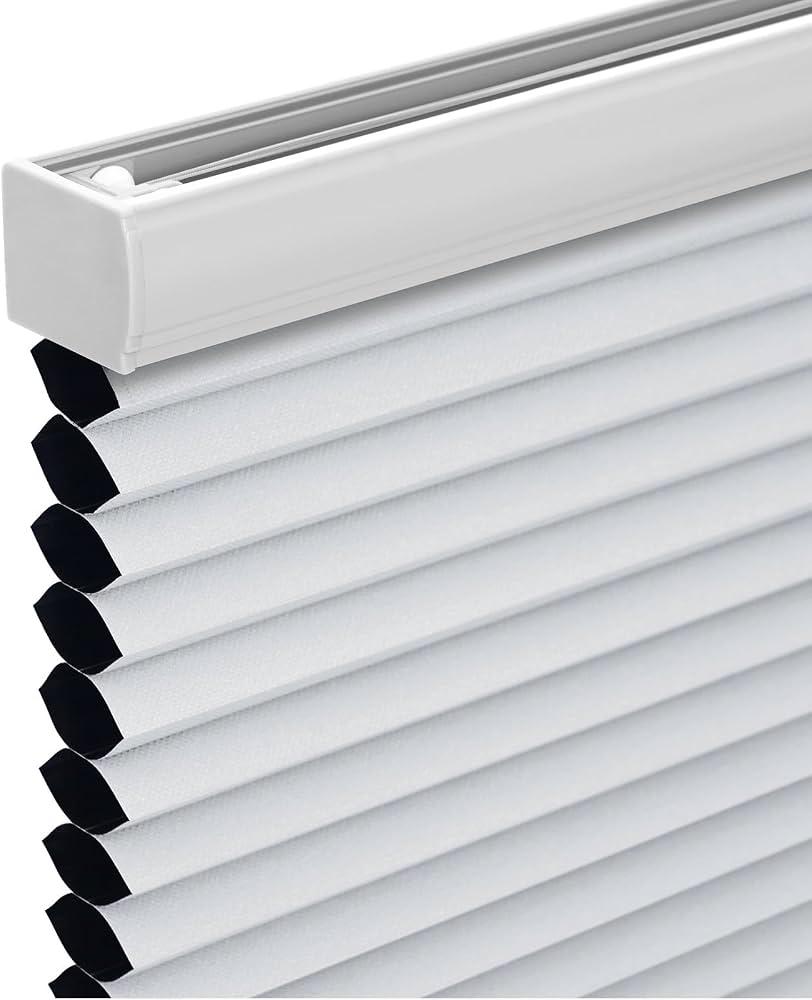 Changshade Cordless Cellular Shades,Blackout Honeycomb Shades for Windows,Pull Down Pleated Blinds,Easy to Install for Indoor Windows and French Doors,White(Blackout),29" w x 64" h