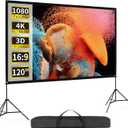 Projector Screen with Stand 120 Inch, 16:9 4K HD Portable Projector Screen Indoor Outdoor, Foldable Wrinkle-Free Movie Screen 160 Front Rear Projection Screen with Carry Bag for Home Movie