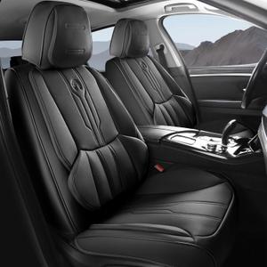 Car Seat Covers Custom Fit for Ford F150 2009-2025, Faux Leather Seat Cover Set fit for Cars 2017-2025 F250 F350 F450, Compatible with Crew Quad Regular Cab Pickup Truck Cushions(Black, Full Set)
