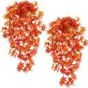 2Pcs Artificial Fall Hanging Maple Leaves Plants Outdoor UV Resistant No Fade Fake Plastic Plants for Thanksgiving Day Decor Autumn Garden Porch Window Boxe