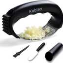 Garlic Press Rocker Stainless Steel Garlic Crusher, Mincer and Chopper with Peeler and Scraper,brush, Easy Kitchen Gadget for Effortless Smashing (Sliver)