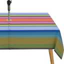Bnhjsdw Strips Print Outdoor Tablecloth with Umbrella Hole for Rectangle Table, Waterproof Colorful Patio Table Cloth with Zipper - 60 x 102 inches