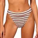 Womens Brown Bikini Bottom Crinkled Stretch Crepe Fabric, Mid-Cut High Waist, Full-Moderate Coverage