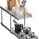 2-Tier Pull-Out Cabinet Organizer with Heavy-Duty Steel Frame, Full-Extension Sliding Shelves, Holds 100 lbs, Easy Install for Kitchen, Pantry & Under Sink Cabinets, 11" W x 21”D x 16.5" H