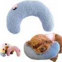 U-Shaped Calming Pillow for Cats and Dogs - Super Soft Plush Fabric, Cozy Headrest, Neck Support for Deep Sleep, Kitten Headrest, Pet Bed (Blue)