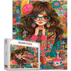 Tucocoo 1000 Piece Jigsaw Puzzles for Adults Beautiful Girl Jigsaw Puzzle Cute Dog Abstract Floral 1000 Pieces Puzzles for Challenging Family Activity Game Colorful DIY Puzzle Wall Decor Gifts (Artwork-18)