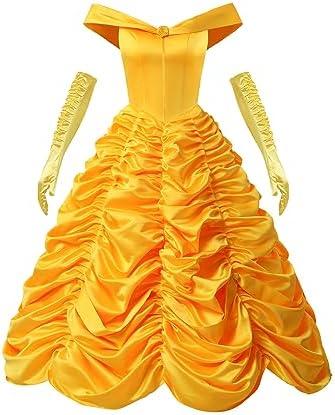 Rhomba Women's Princess Cosplay Costume Belle Dress Yellow Ball Gowns Palace Prom for Halloween Party, L