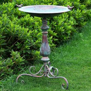 Newtay 27.25 Ornate Metal Pedestal Style Birdbath with Cast Iron Vintage Birds Baths for Outdoors on Rim Full Base Standing Bird Bath Tray for Garden Yard Decoration, Green, Not Easy to Rust