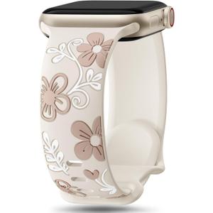 Witzon Floral Band Compatible with Apple Watch Bands For Women 40mm 41mm 38mm 42mm 44mm 45mm 46mm 49mm, Engraved Cute Flower Silicone Dressy Strap for iWatch Series 11 10 9 8 7 6 5 4 3 2 SE Ultra