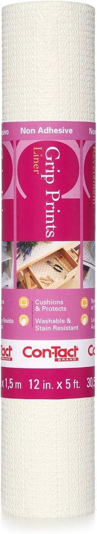 Con-Tact Brand Grip Prints Shelf Durable and NonAdhesive, Non-Slip Drawer and Cabinet Liner, 12" x 5', White, 6 Count