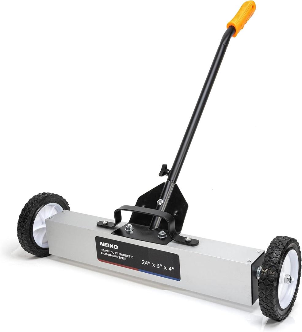 NEIKO 53416A 24 Rolling Magnetic Sweeper with Wheels, 50 Pound Capacity, Adjustable Handle & Floor Magnet Clearance Height, Metal Pick Up and Nail Magnet, Floor Sweeper for Construction, Shop, Etc.
