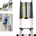 20.3 FT Aluminum Telescoping Ladder, 330 lbs Capacity, Auto-Lock, Hooks, Wheels & Stabilizer Bar, Portable & Collapsible for Home, Roof & RV Use, Silver