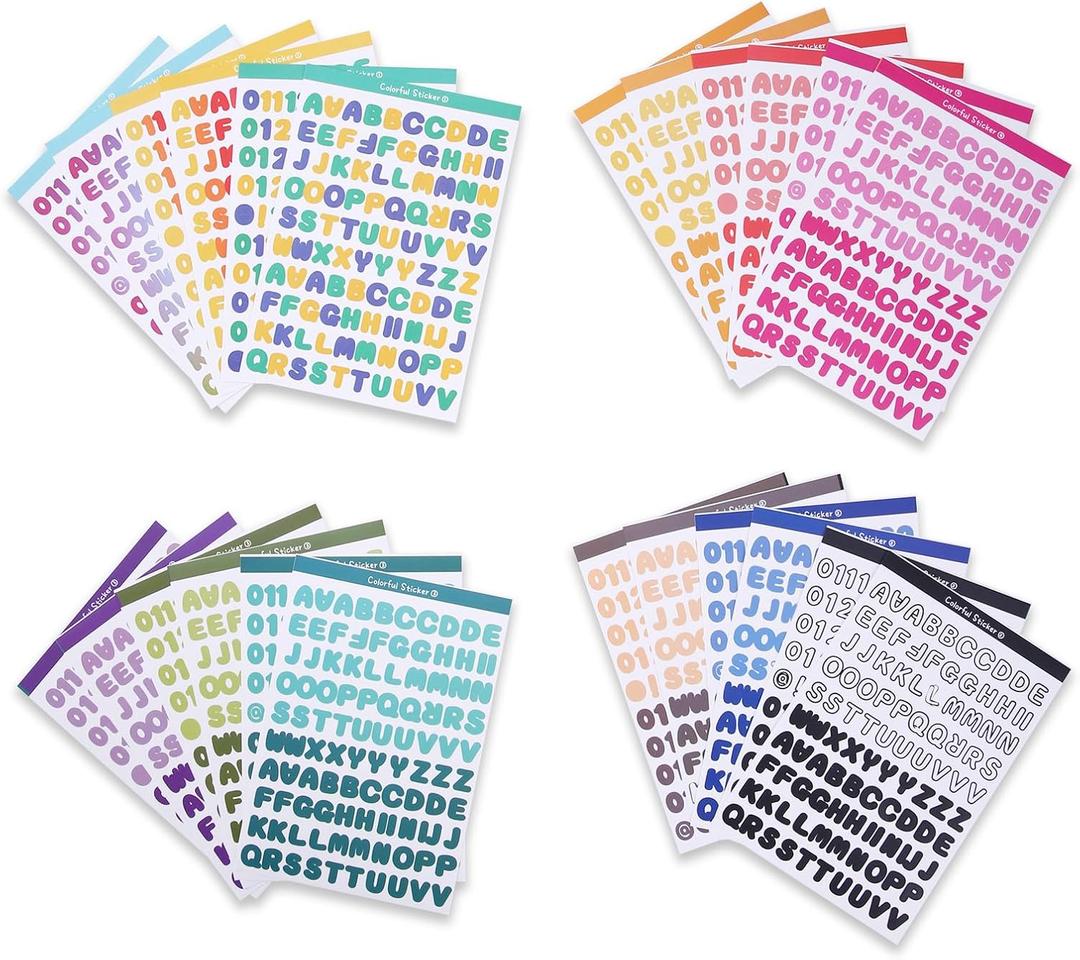 2400 Pieces Small Colorful Vinyl Letter Stickers, 24 Sheets Self-Adhesive Mini Alphabet Stickers, 0.5 inch Numbers Letters Labels DIY Crafts Art Making, Used for Cards, Notebook Decor