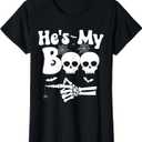 He's My Boo Skeleton Couples Matching Couple Halloween T-Shirt (Large, Black)