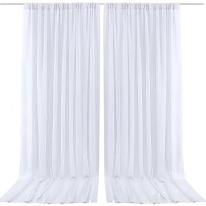 10x10ft White Chiffon Sheer Backdrop Curtains (2 Panels 5x10ft Each) -Wrinkle-Free Drapes for Wedding, Birthday Party & Photography Stage Decor