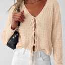 PRETTYGARDEN Womens Tie Front Cardigan 2026 Summer Boho Crochet Knit Cover Up Beach Vacation Hollow Out Lightweight Tops(Beige,XX-Large) 